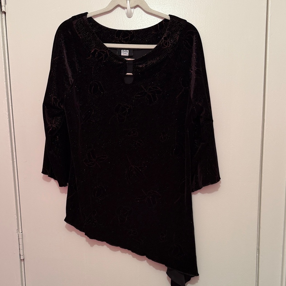 Studio 1940 Y2K Velvet Sparkle Whimsigoth Floral Asymmetrical Blouse Fairy 14/16